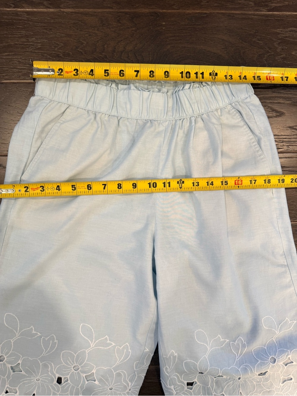 Talbots Petite Light Blue Eyelet Embroidered Linen Blend Crop Pants MP - Picture 11 of 13